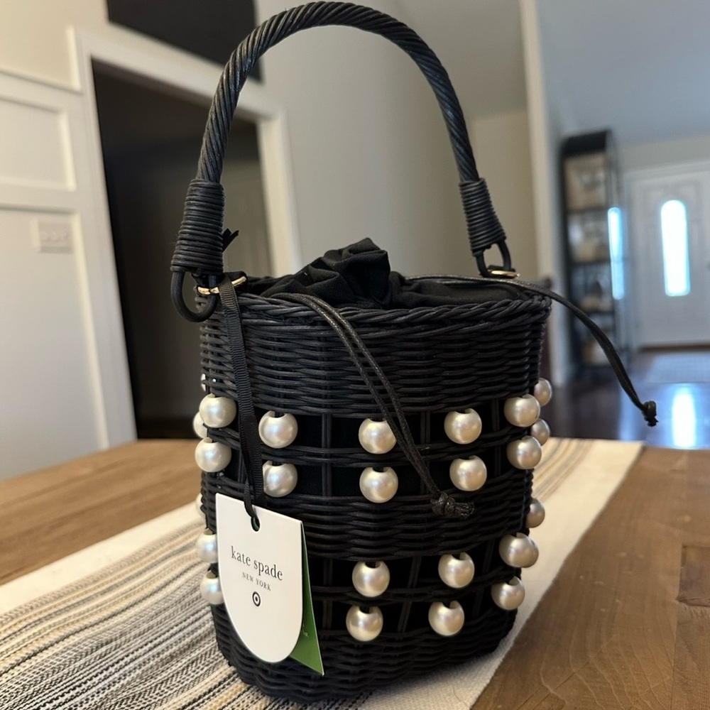 Kate Spade x Target Black Wicker Bucket Bag with Pearl Accents